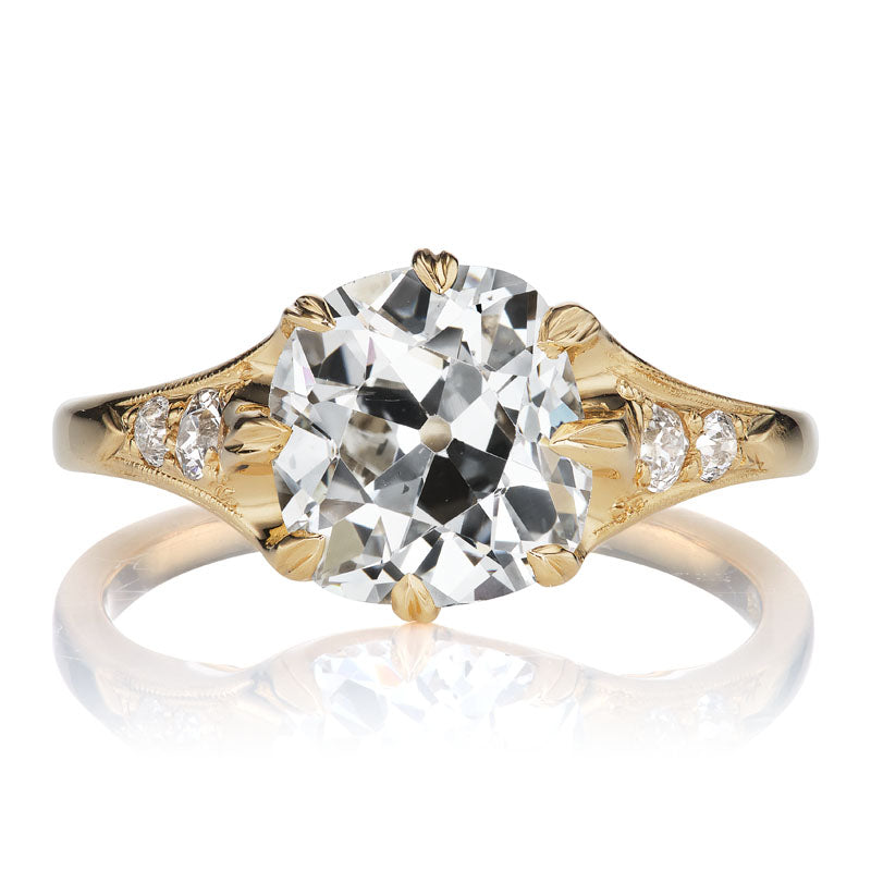 Elongated 2.39ct Old Mine Cut Diamond in Yellow Gold Setting