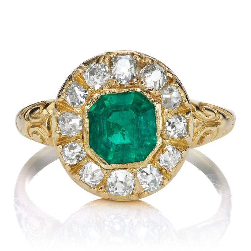 Antique Colombian Emerald and Diamond Cluster Ring
