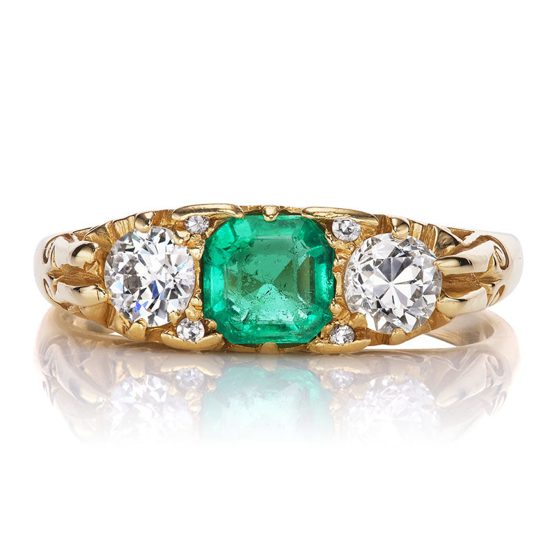 Vintage Colombian Emerald and Diamond Engagement Ring