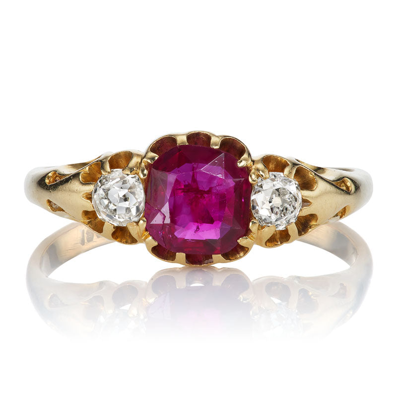 Victorian Antique No-Heat Cushion Cut Burma Ruby