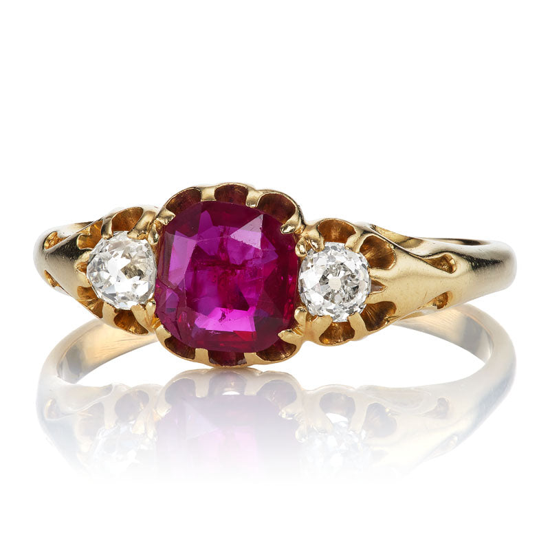 0.85ct No Heat Burma Ruby diamond engagement ring with gemstone