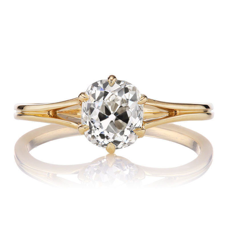 1.30 carat Old Mine Cut Diamond in 6-Prong Split Shank Setting