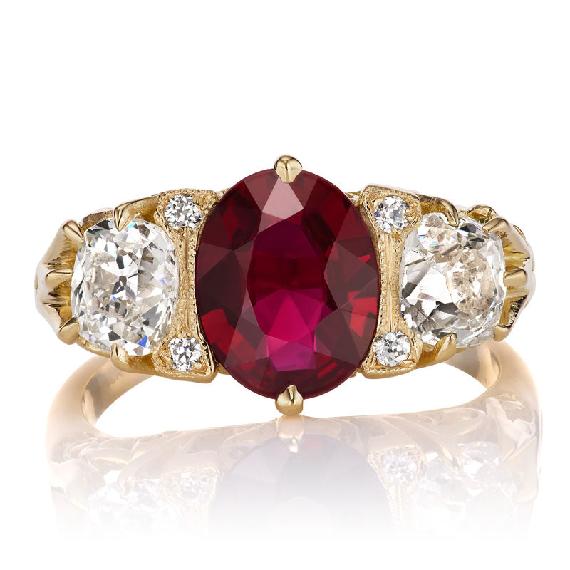 2.03ct Heated Ruby and Diamond Three Stone Ring