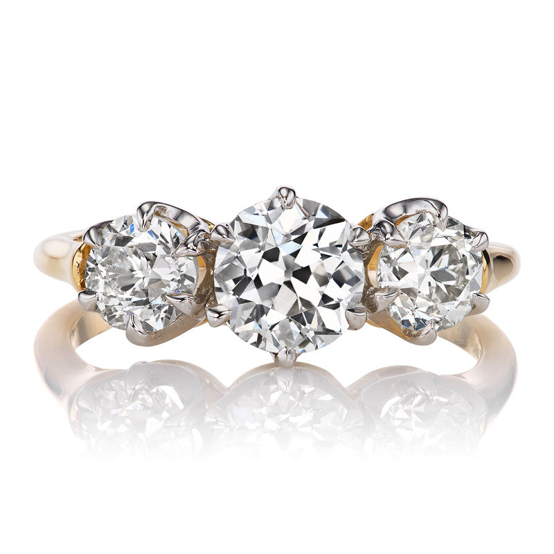 Three Stone Old European Cut Diamonds in Two-Tone Setting