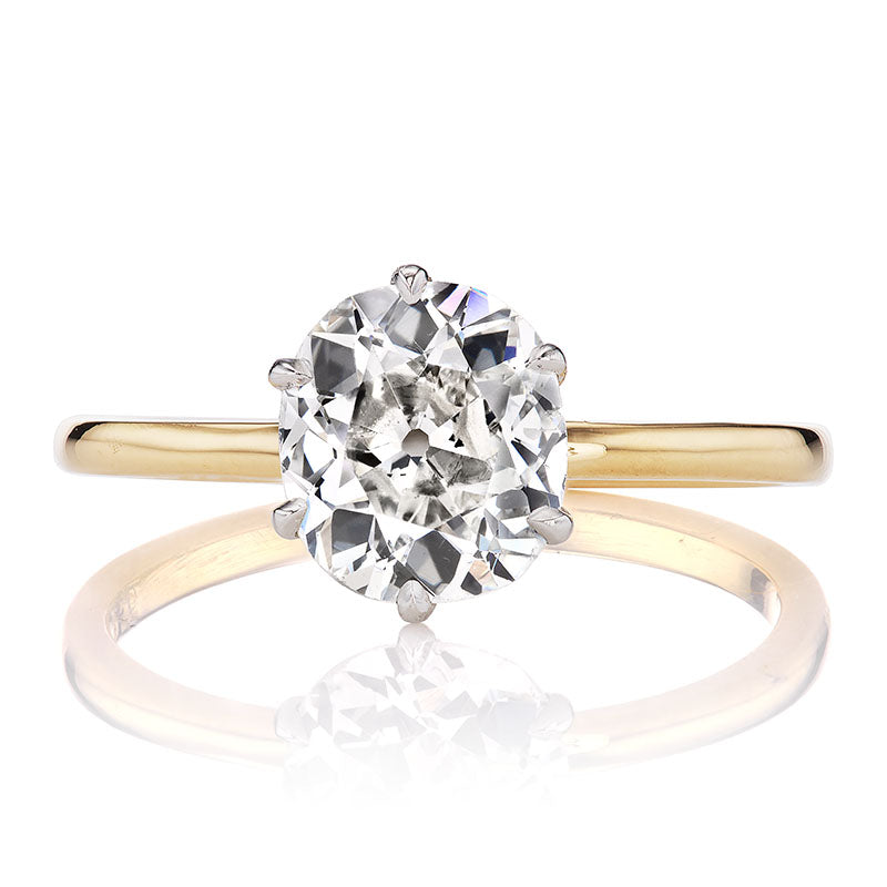 Two-Tone Solitaire 1.61 carat Old Mine Cut Diamond Ring