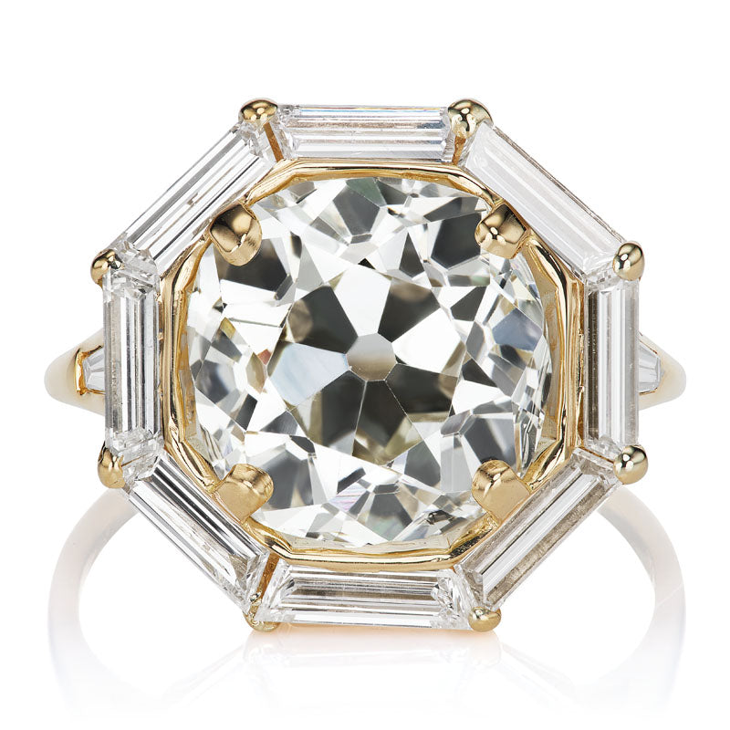 Bold + Chic 5.13ct True Old Mine Cut Diamond with Diamond Baguette Halo