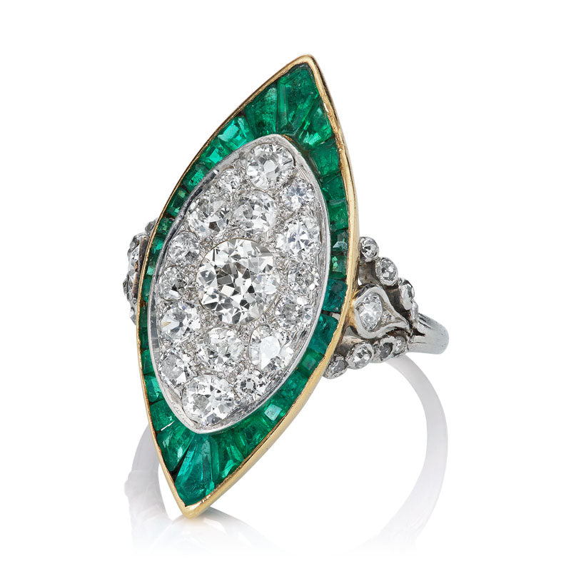 edwardian Antique Diamond + Emerald Cluster Ring diamond with gemstone