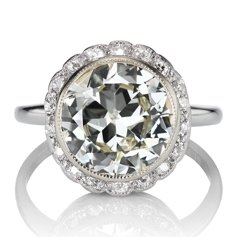 Antique 3.28ct Old Mine Cut Diamond Ring with Halo