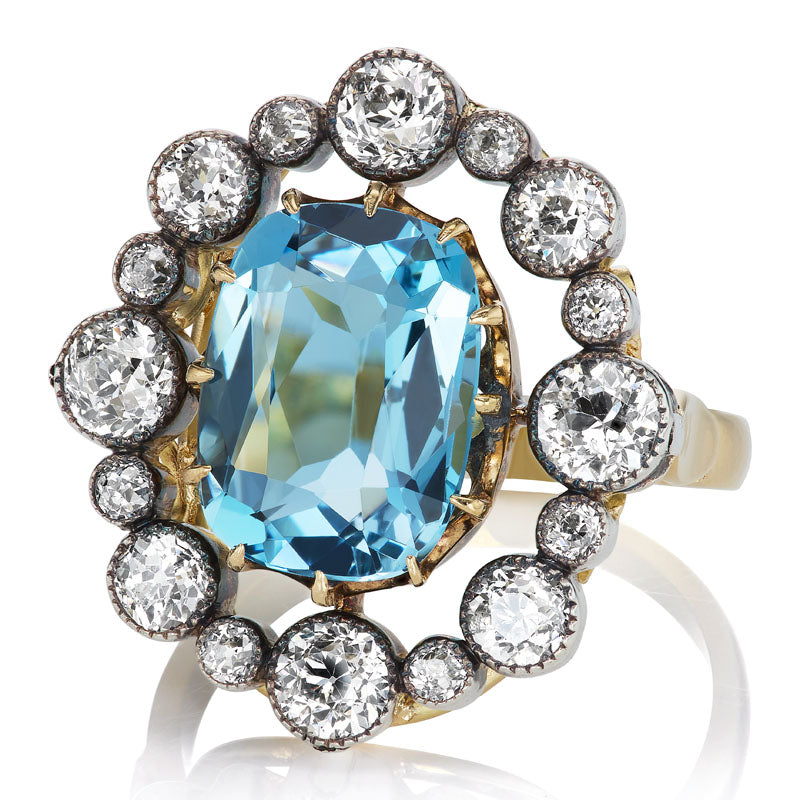 edwardian aquamarine and diamond cluster ring diamond with gemstone