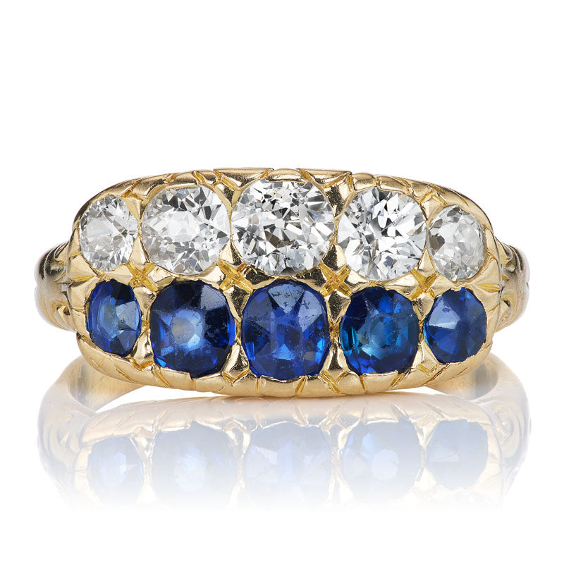 Unique Vintage Two Row Sapphire and Diamond Ring