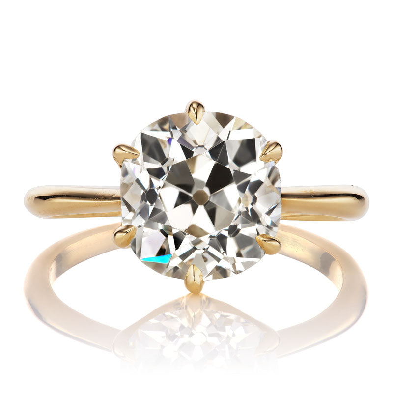 3.13ct Elongated Old Mine Cut Diamond Solitaire Engagement Ring