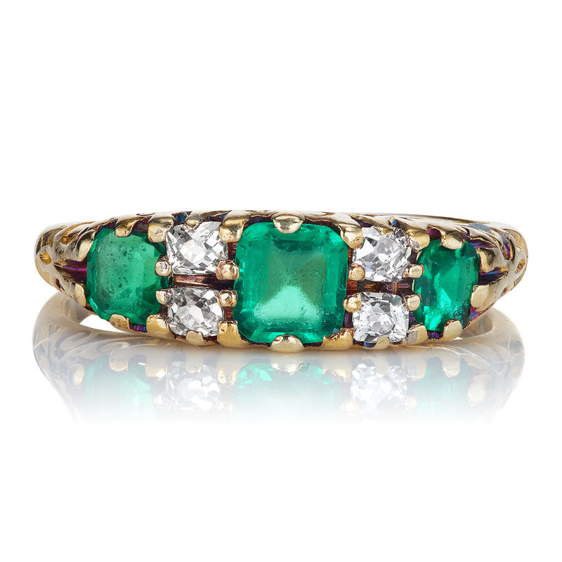Antique Emerald + Diamond Half Hoop
