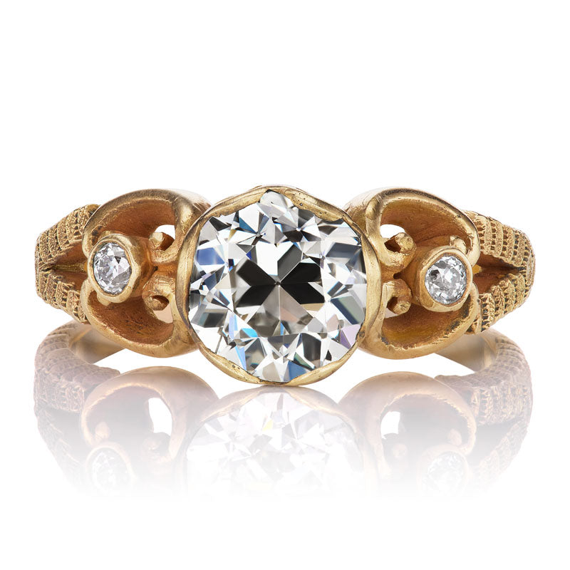 Vintage Detailed 1.63ct Old Euro Diamond Engagement Ring