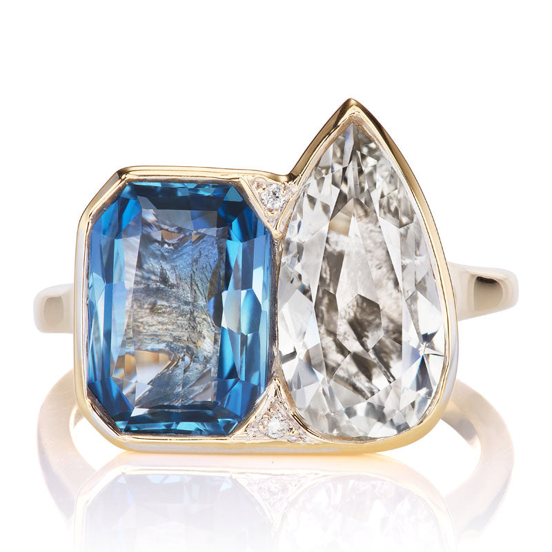 Sapphire + Pear Cut Diamond Toi et Moi Ring