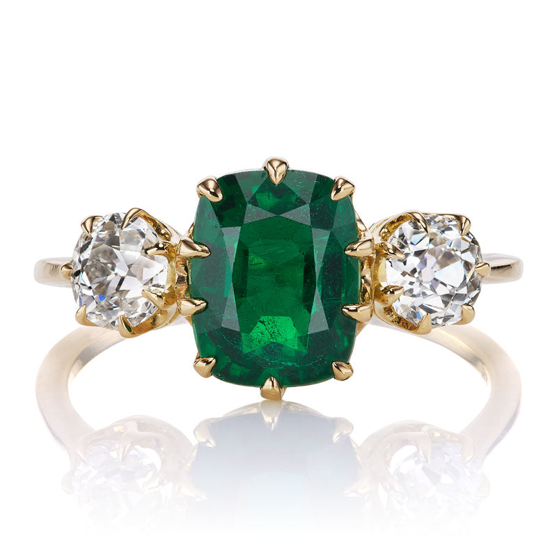 1.77ct Zambian Emerald & Diamond Three Stone Ring