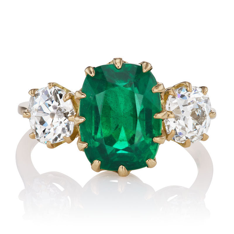 3.18 carat Zambian Emerald Ring with Diamond Side Stones