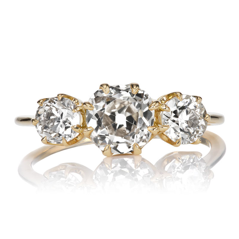 Three Stone Old Mine Cut Engagement Ring | 1ct Center Stone