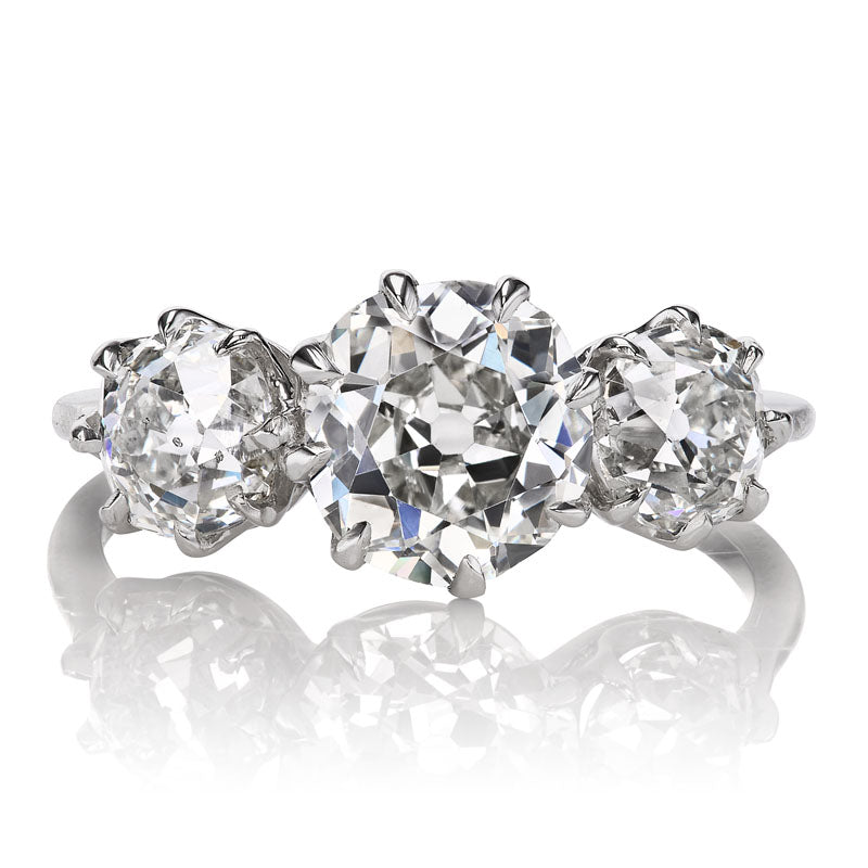 Platinum Three Stone Old Mine Cut Vintage Engagement Ring