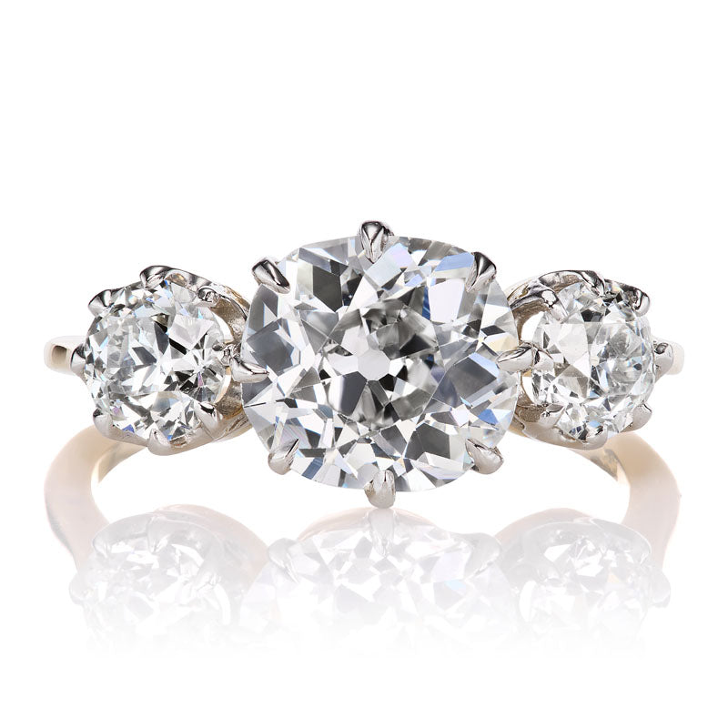 Two Tone Perfection | 1.76ct Old Mine Cut Diamond Three Stone Ring