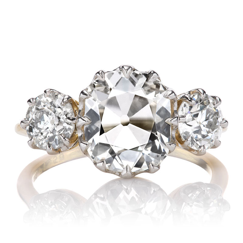 Three Stone Diamond Engagement Ring with 2 carat Center Stone