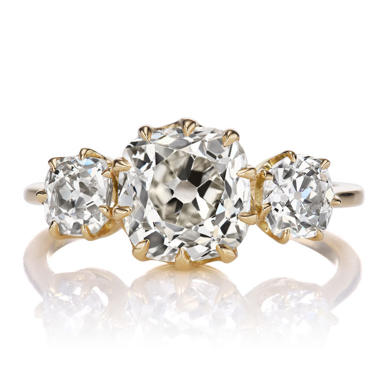 2 carat Old Mine Cut Diamond Three Stone Engagement Ring
