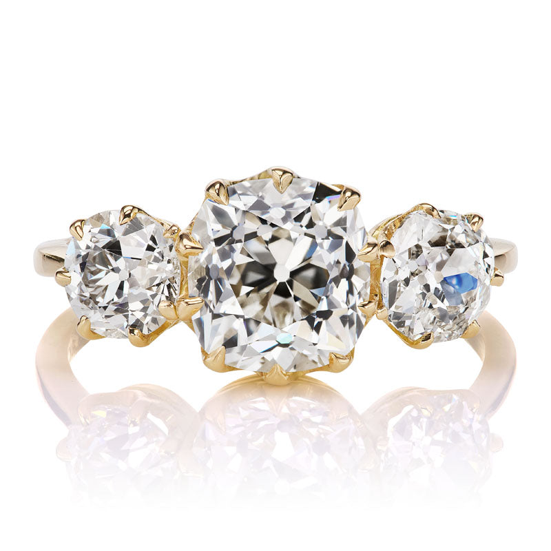 2.21 ct Three Stone Old Mine Cut Engagement Ring