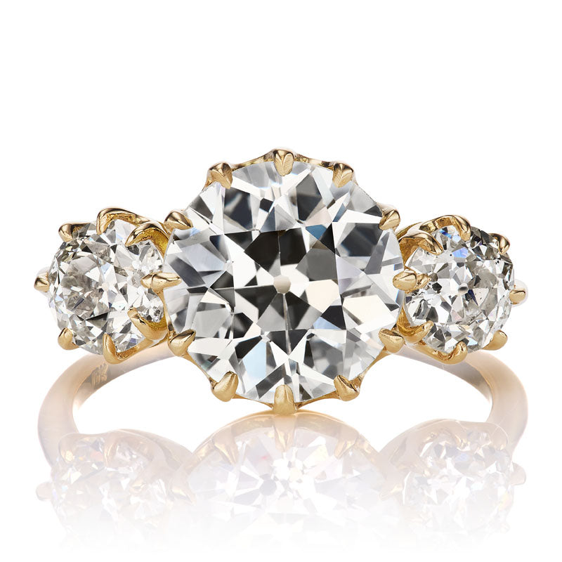 3.35ct Old Euro Cut Vintage-Inspired Three Stone Engagement Ring