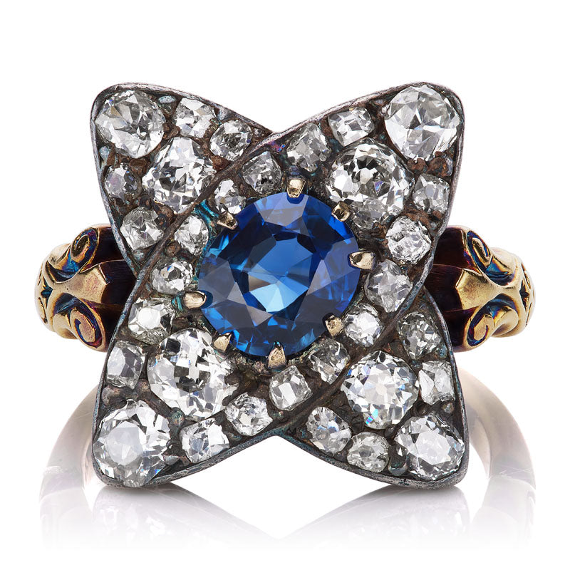 Antique Sapphire and Diamond Cluster Ring