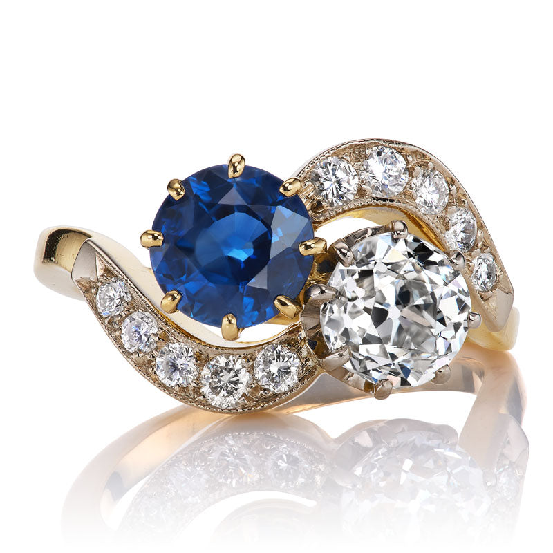 Beautiful Vintage Diamond & Sapphire Toi et Moi Ring
