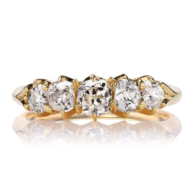 Authentic Antique Five Old Mine Cut Diamond Half Hoop Wedding Band