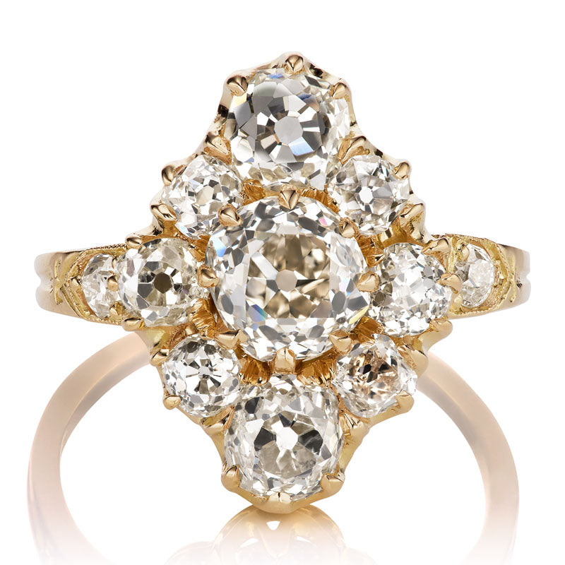 Old Mine Cut Diamond Halo Ring in 18kt Yellow Gold