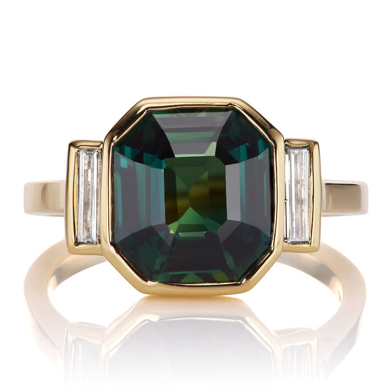 4 carat No Heat Sapphire Ring with Diamond Baguettes