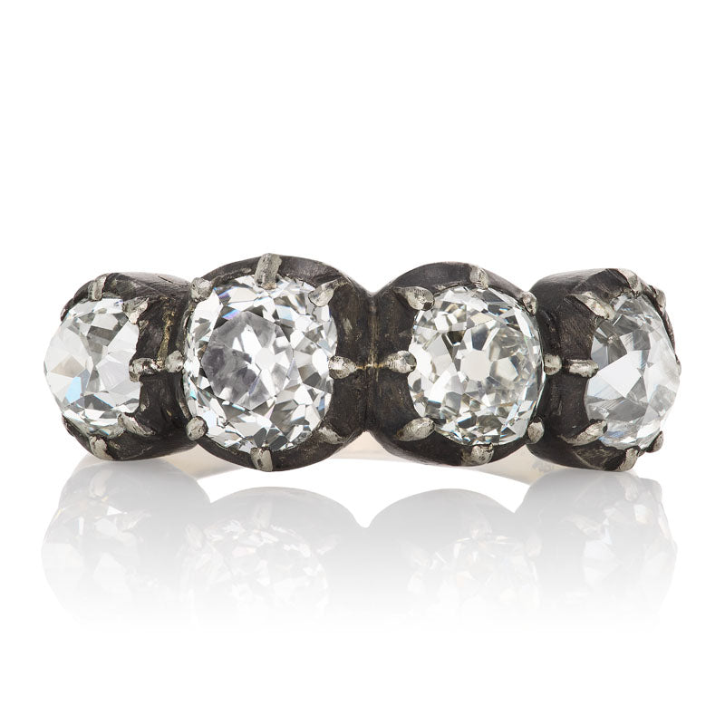 Vintage Old Mine Cut Four Stone Ring with Patina Details