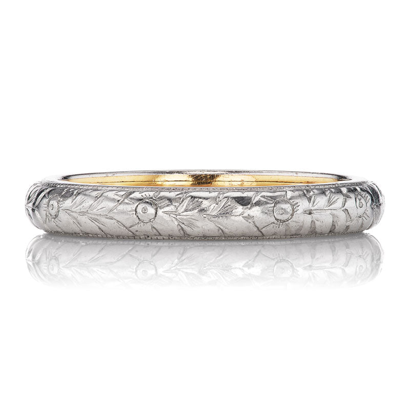 Vintage Engraved Platinum and 18kt Gold Wedding Band