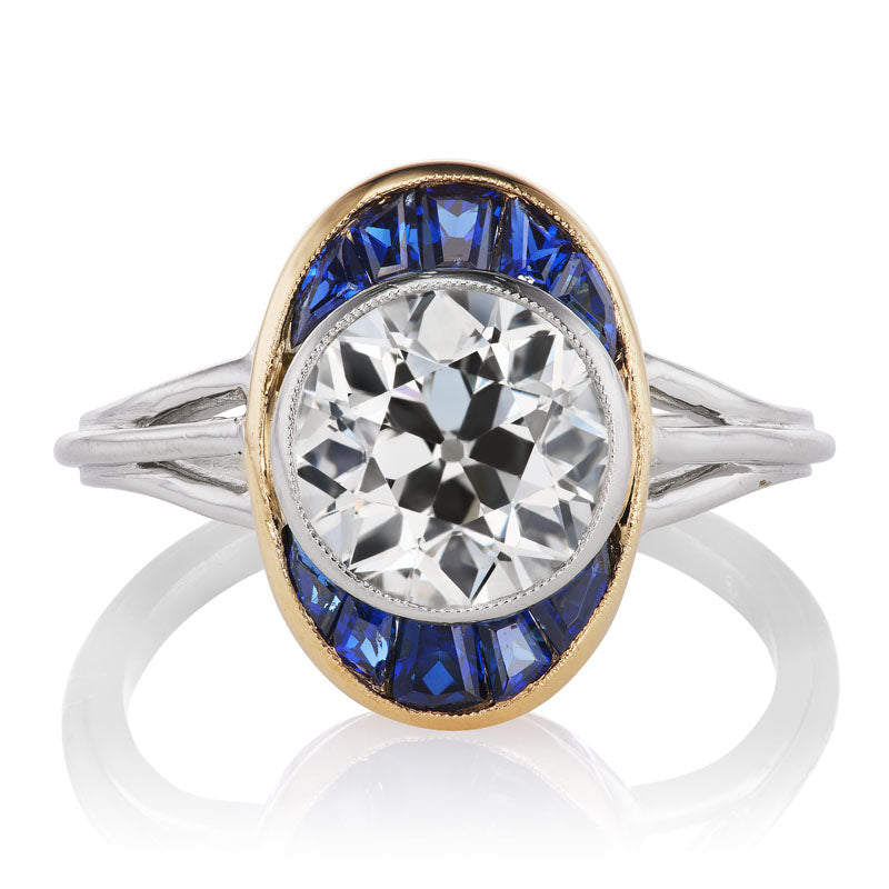 2 carat Diamond & Sapphire Halo Engagement Ring