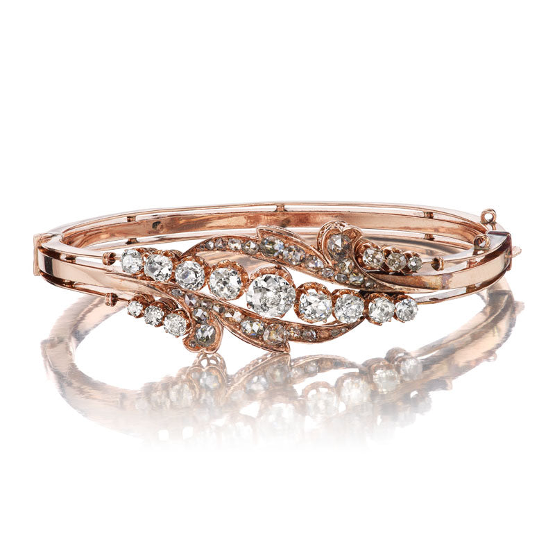 Antique Edwardian Diamond and Rose Gold Bangle
