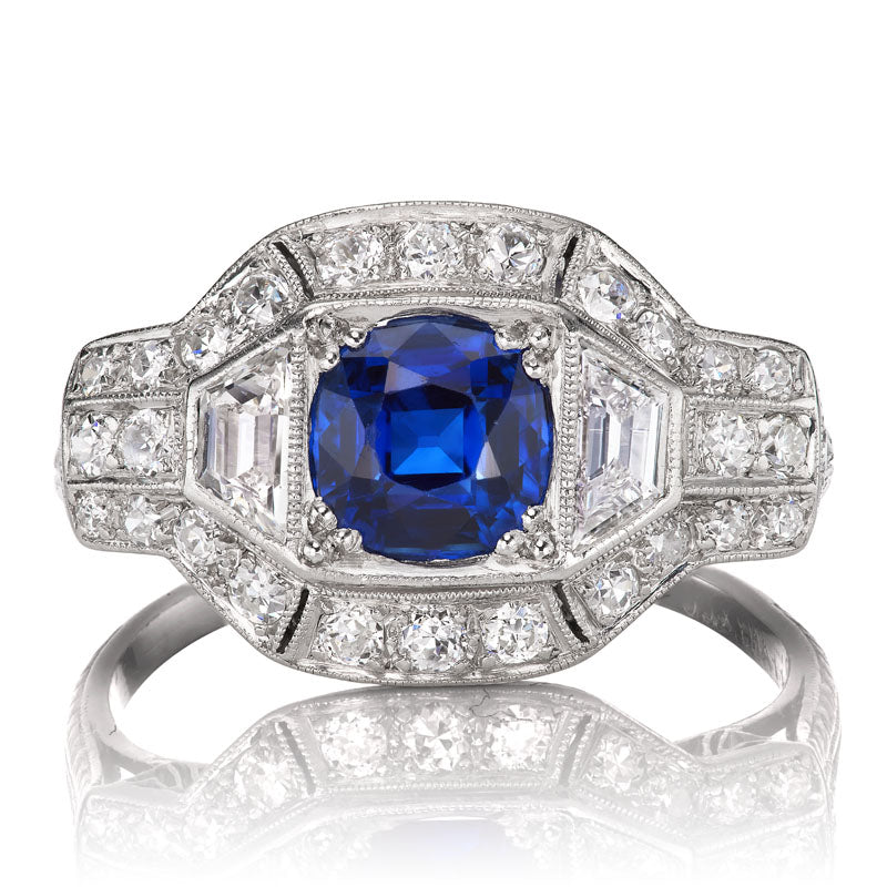 Art Deco Tiffany & Co No-Heat Sapphire + Diamond Platinum Ring