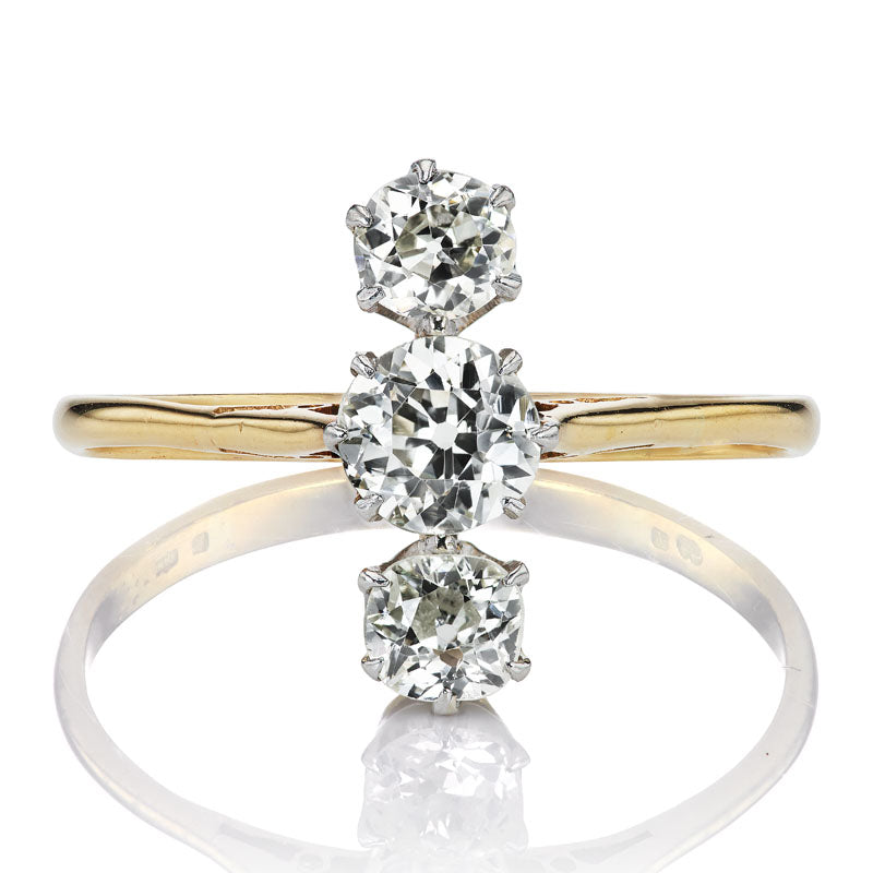 Unique Vertically Set Three Stone Diamond Ring