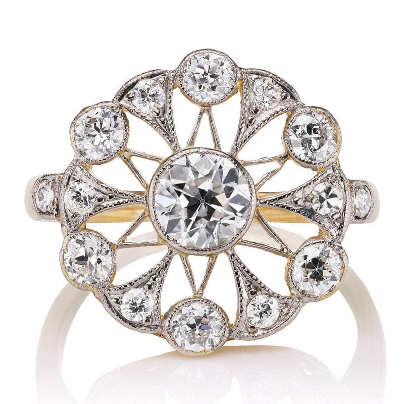 Detailed Two-Tone Antique Diamond Halo Cocktail Ring