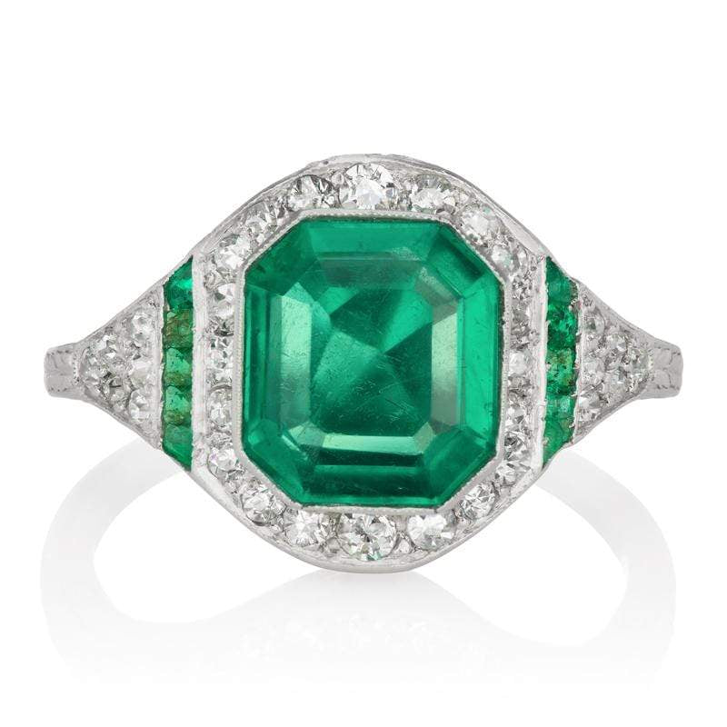 Vintage Emerald Halo Engagement Ring Circa 1920 | Victor Barbone