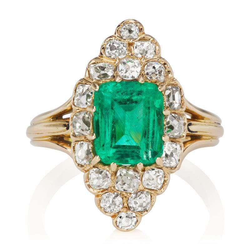 Emerald & Diamond Marquise Shaped Engagement Ring
