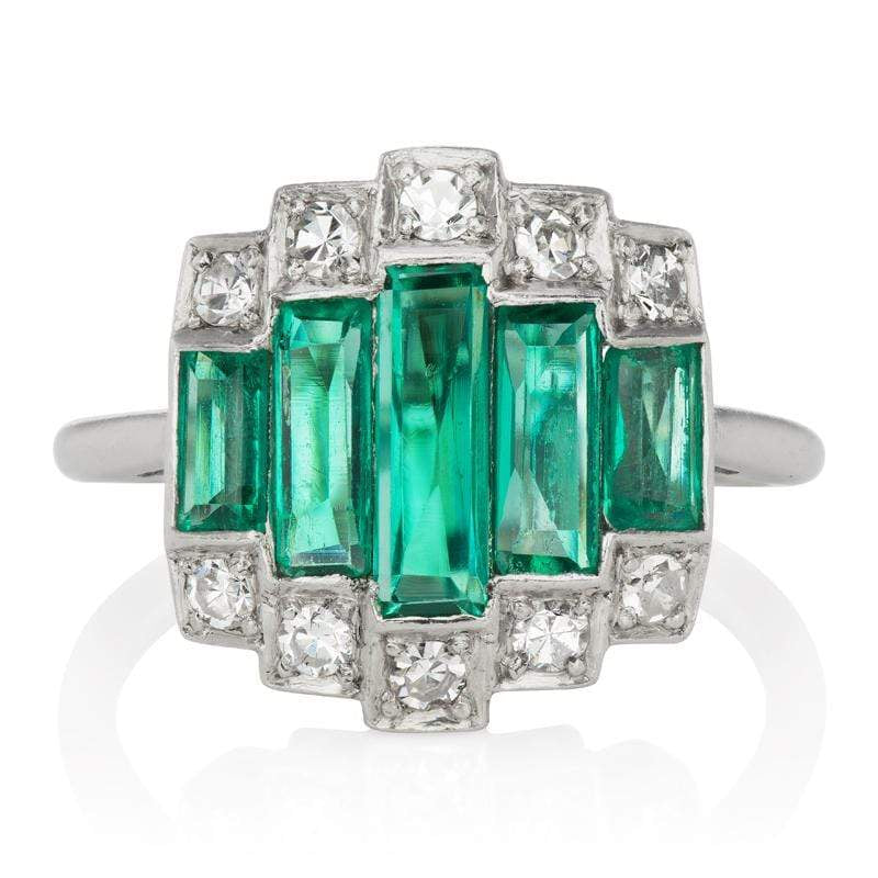 Baguette Emerald & Diamond Engagement Ring