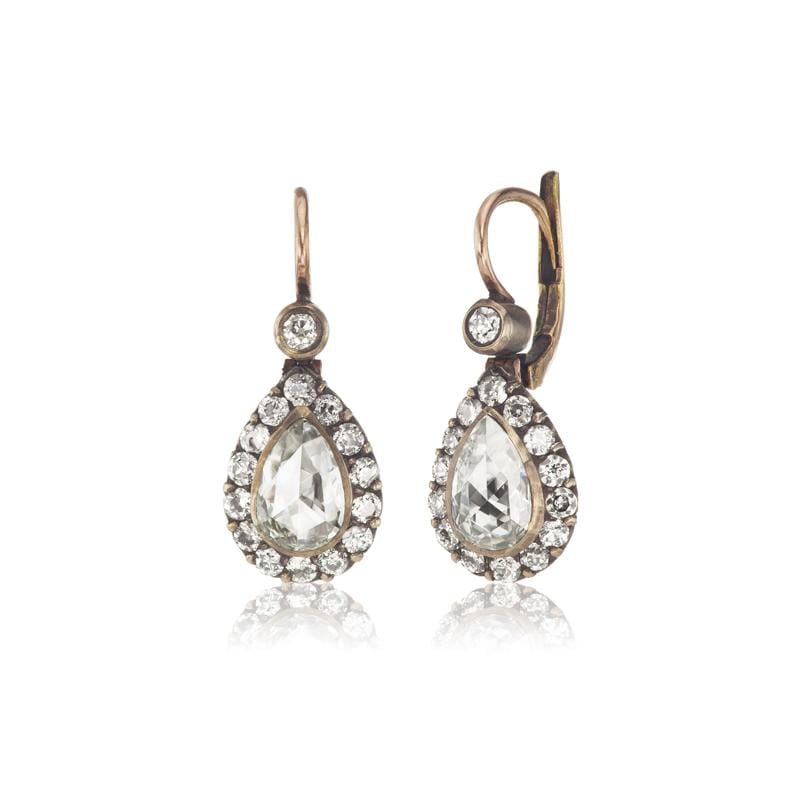 Pear Shaped Rose Cut Diamond Halo Earrings