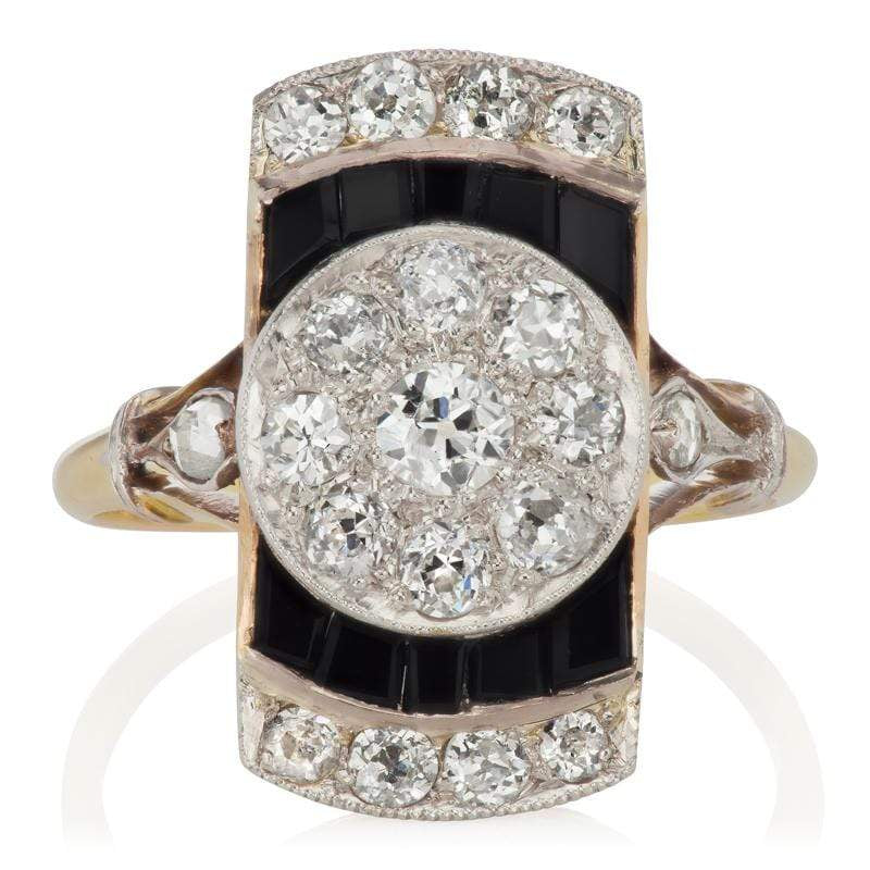 Yellow Gold Ring With Black Onyx & Diamond Circa 1915 | Victor Barbone