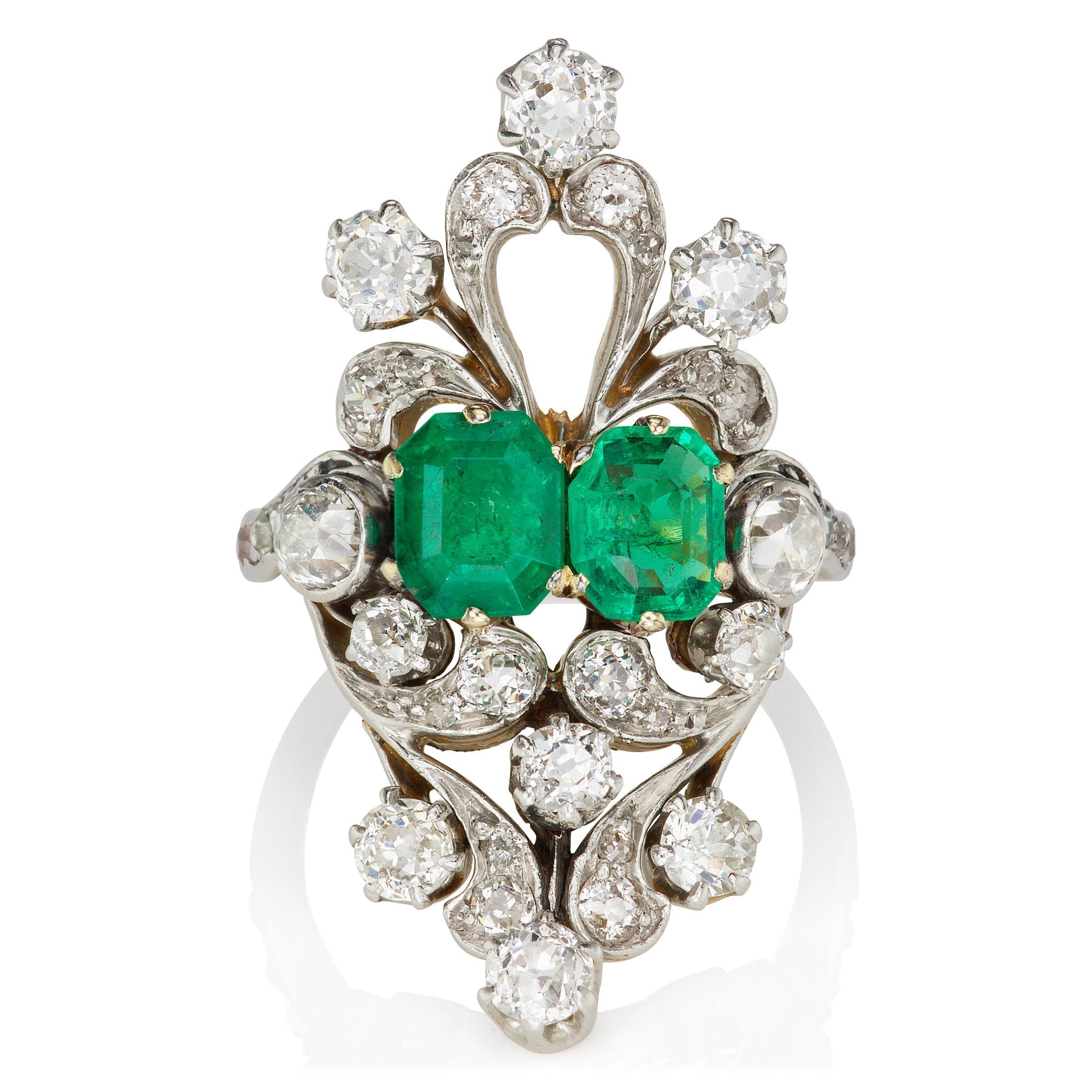 Edwardian Cocktail Ring - Diamond & Emerald | Victor Barbone