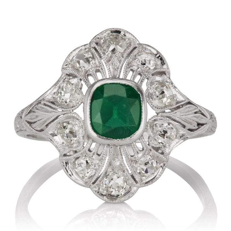 Ornate Emerald & Diamond Engagement Ring