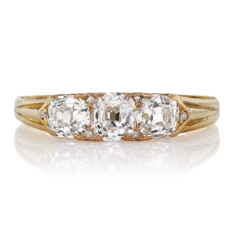 3 Vinatge Old Mine Cut Diamonds on the Half Hoop