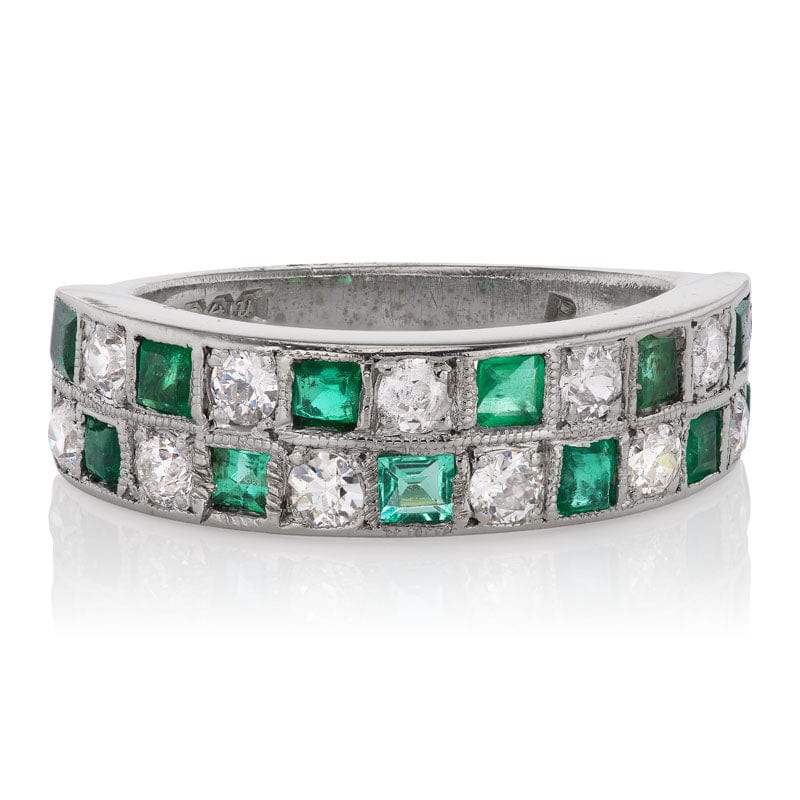 Vintage Diamond & Emerald Checkerboard Band