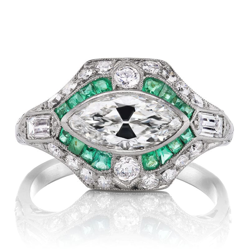 Art Deco East-West Set Marquise Diamond Ring