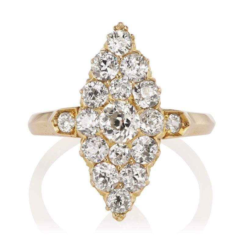 Antique Navette Shaped Diamond Cluster Engagement Ring